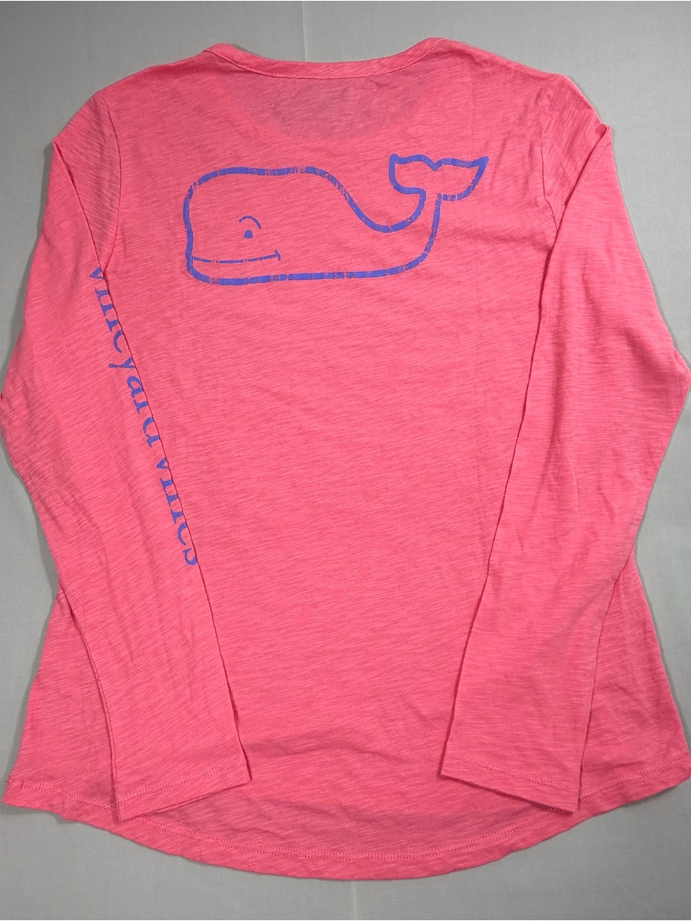 Vineyard Vines Coral Pink Long-Sleeve Tee with Blue Whale Graphic